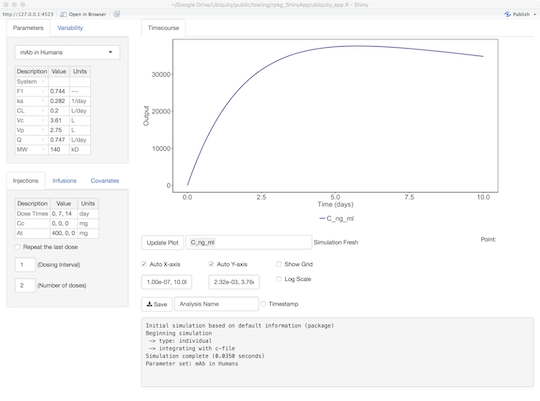 ShinyApp interface after initialization